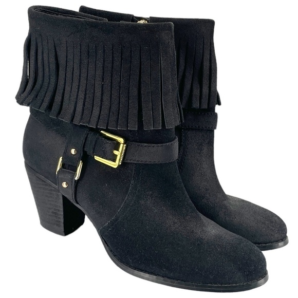 Like New Lauren Ralph Lauren Mara Suede Fringe Boots, Black, Size 8B - Picture 1 of 13